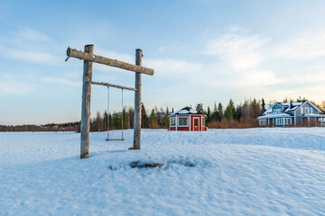 Beautiful winter landscape in Finnish Lapland around Akaslompolo, Finland