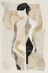 abstract female silhouette collage, minimalist body shapes, cut paper forms