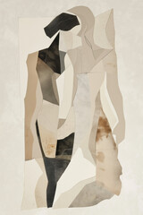 abstract female silhouette collage, minimalist body shapes, cut paper forms
