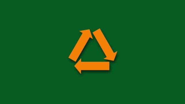 A 3D render of a recycling symbol made of polished green recycled plastic. Soft studio lighting, realistic textures, slight depth, set against a clean white floor, 