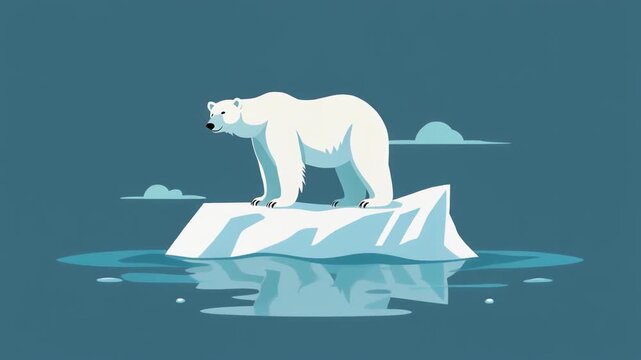 A lone polar bear stands precariously on a shrinking ice floe, a poignant symbol of global warming and the urgent threat to Arctic wildlife and their natural habitat
