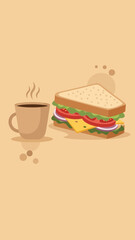 Breakfast Delight: A Wholesome Illustration of Coffee and a Gourmet Sandwich Composition