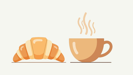 Breakfast Delight: A Warm Croissant Next To A Steaming Cup Of Coffee Or Tea