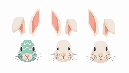 Fototapeta premium Cute bunny faces with fluffy ears and one decorated egg