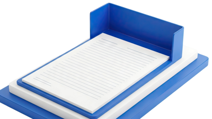 Blue letter tray with lined paper stack