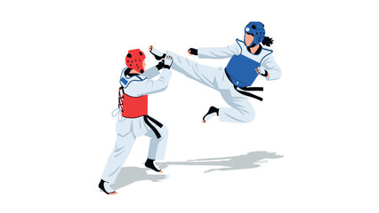Obraz premium Dynamic taekwondo match: athletes competing in energetic martial arts battle