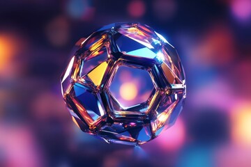 Naklejka premium Generative AI creates a shiny 3D shape with multicolored reflections floating in a dark space with bright lights