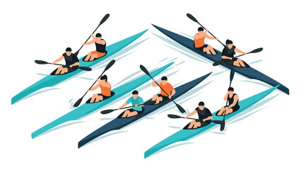 Flat design kayaking team in action on water adventure