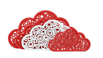 Decorative Clouds with Circle Patterns in Red and White