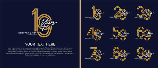 anniversary logo set with handwriting. brown and white color on blue background for celebration moment