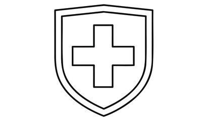 Medical shield symbol with cross protection health care icon on white background