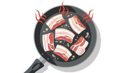 Culinary illustration: Fresh meat strips cooking in a hot pan for a delectable meal