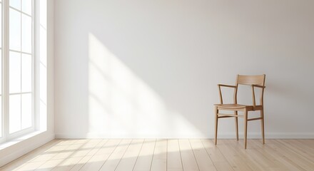Minimalist Interior with Wooden Chair and White Wall