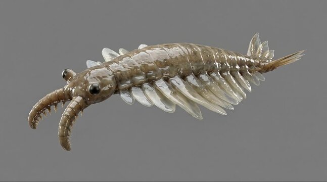 Anomalocaris Swimming Side View Isolated on Grey Background - Realistic Cambrian Apex Predator Animation