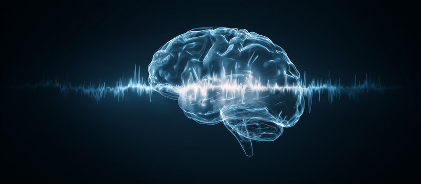 a brain with soundwave pattern