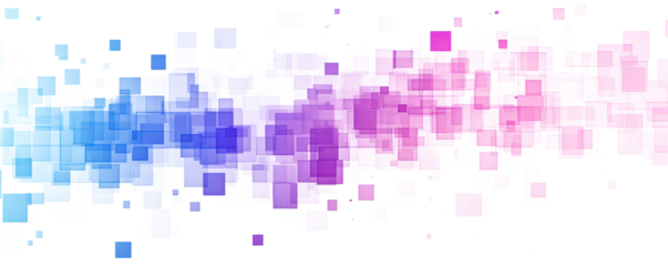 abstract colorful pixels and squares pattern in blue purple pink gradient color isolated on white or transparent png