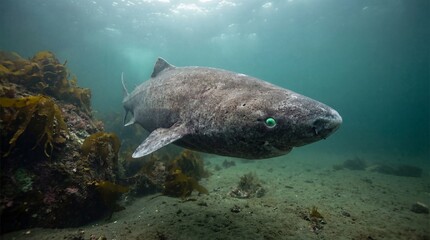 Spectacular underwater encounter with greenland shark in pristine arctic waters nature photography calm ocean environment captivating view