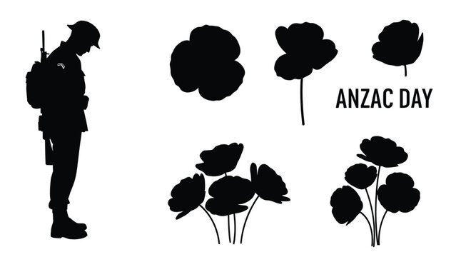 Silhouette Soldier Poppy Flowers ANZAC Day Remembrance