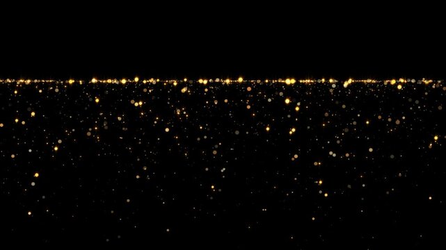 golden sparkle particle glitters falling light trail alpha channel 4k animation, shiny glowing gold stars on transparent background overlay motion design element