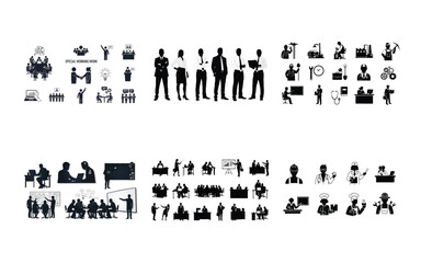 Naklejka premium Black and white of people working in various professions and activities