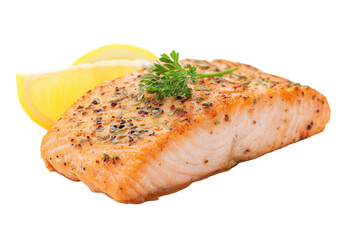 grilled salmon filet with a fresh lemon © Kyrtap_Studio