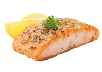 grilled salmon filet with a fresh lemon © Kyrtap_Studio