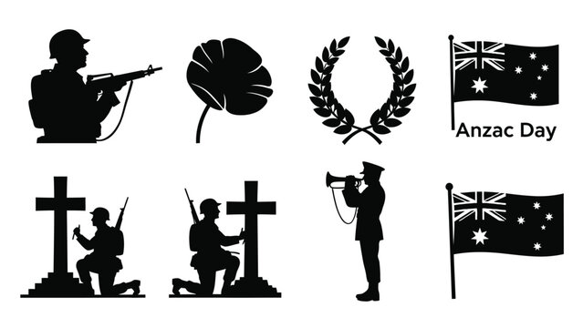Black Silhouette for Anzac Day Military Tribute soldier rifle