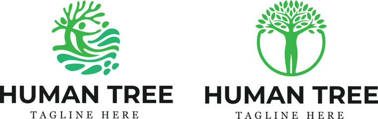 Fototapeta premium Creative family Human Tree Creative Concept Logo Design Template. Abstract eco human tree logo design vector template.