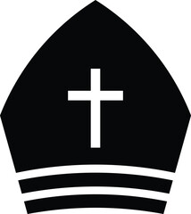 Obraz premium Black bishop hat with white cross and horizontal stripes mitre Christian symbol