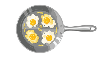 Illustration of sunny side up eggs sizzling in a non-stick frying pan, ready for a delicious breakfast meal