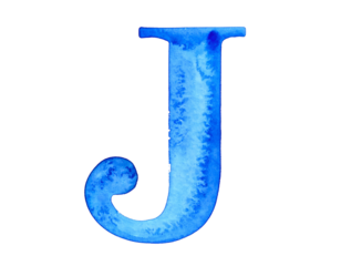 Blue Watercolor Letter J Alphabet Character.