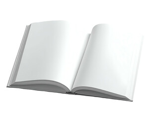 Open book with blank white pages.