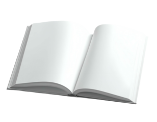 Open book with blank white pages.