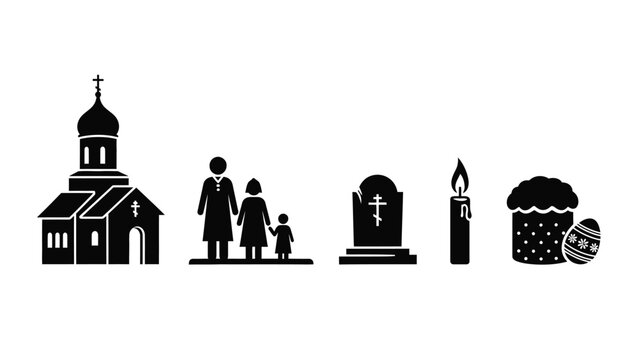 Black and white of church family grave candle and paskha egg building dome