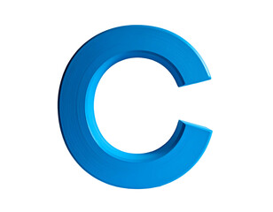 Blue 3D Letter C Isolated Object.
