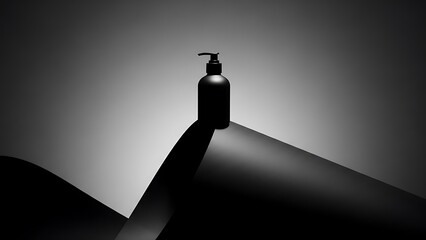 Minimalist Black Lotion Pump Bottle Product Shot on Wavy Grey Background