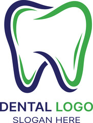 Blue and green abstract tooth shape with dental text