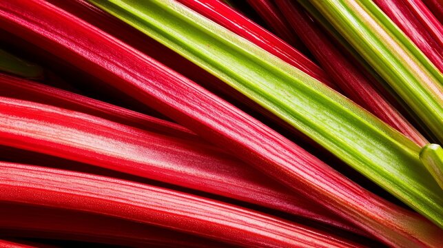 A close-up view of red and green rhubarb stalks for a natural aesthetic.
