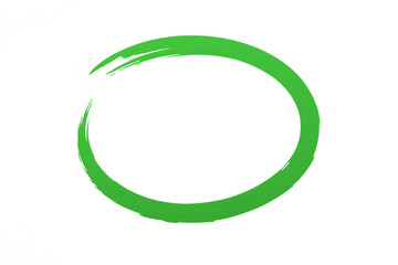 Abstract art featuring a vibrant green color and an elegant oval shape on a clean white background, creating a unique textured design. A modern artistic frame with ample copy space.
