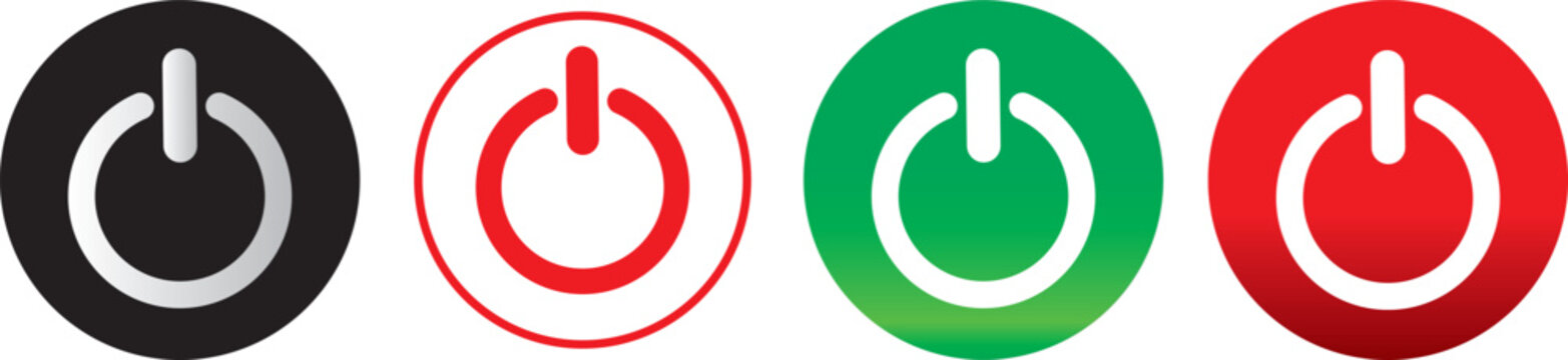 Power on off icon set. Modern electric power symbols. Professional system switch button icons. Minimalist digital interface control signs. Vector energy standby icon collection