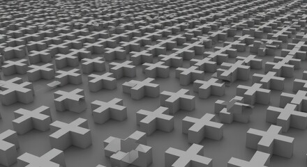 Obraz premium Monochromatic 3D Cross Pattern: Abstract Grey Cubes in Perspective