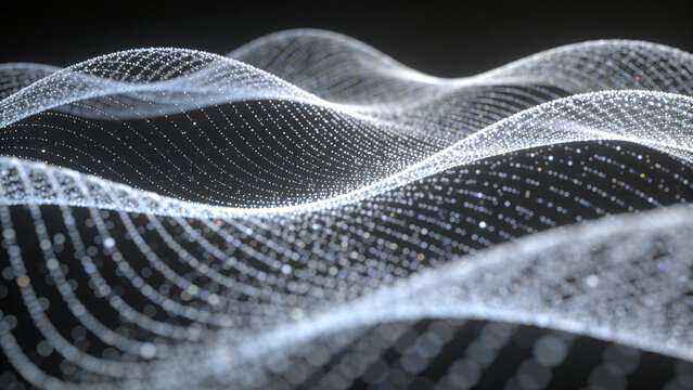 Abstract Silver Particle Wave Background with Flowing Data Dots and Smooth Futuristic Motion, Clean Minimal Design for Technology and Innovation Visual Projects