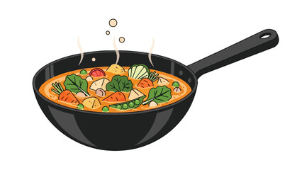 Vibrant vegetable medley simmering in a dark culinary pan a wholesome and nutritious meal preparation illustration