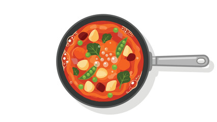 Delicious vegetable stew simmering in a pan, featuring peas, potatoes, and leafy greens.