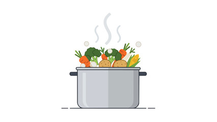 Vibrant assorted fresh vegetables steaming gently in a modern minimalist cooking pot creating a delightful and nutritious culinary scene for healthy