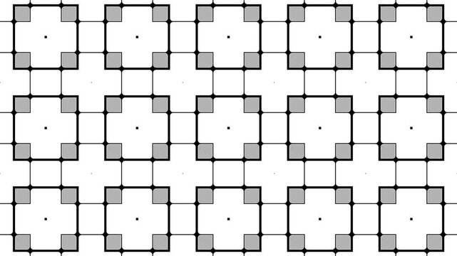 Simple monochrome black and white animated backdrop with kaleidoscope squeres on video effect