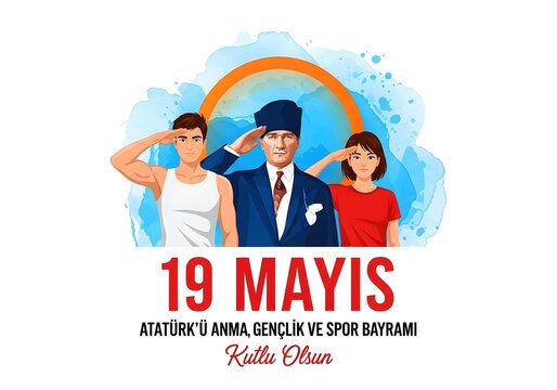 19 Mayis Ataturk Commemoration Youth and Sports Day Turkish National Holiday Vector Illustration