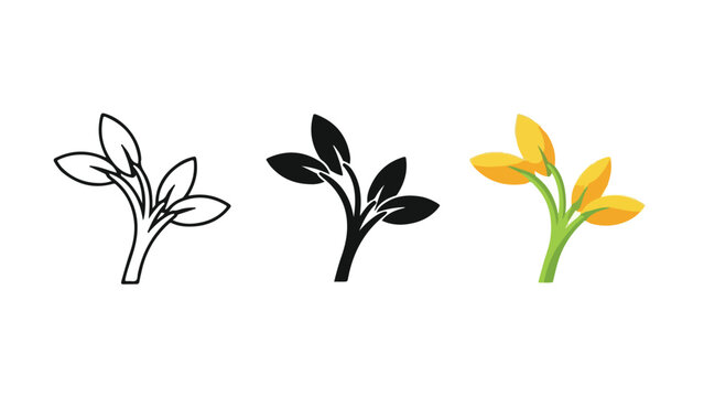 Illustrations of plant sprouts in various styles. Flat Design Icon. Vector icon set. Modern style icon. Glyph and solid icon set. Icon vector. line icon set. Clipart