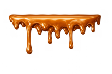 Caramel sauce dripping liquid border on transparent background