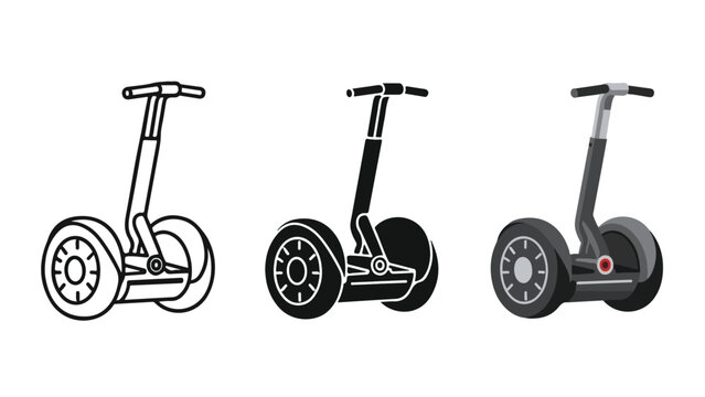 Three segway personal transporters. Flat Design Icon. Vector icon set. Modern style icon. Glyph and solid icon set. Icon vector. line icon set. Clipart
